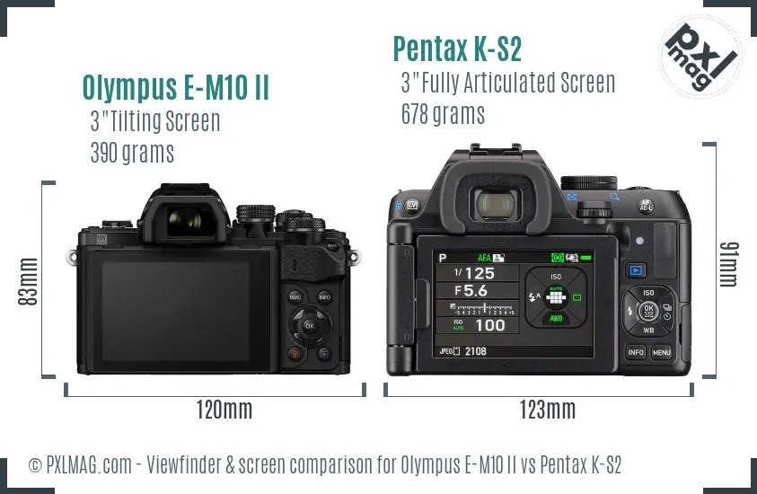 Olympus E-M10 II vs Pentax K-S2 Screen and Viewfinder comparison