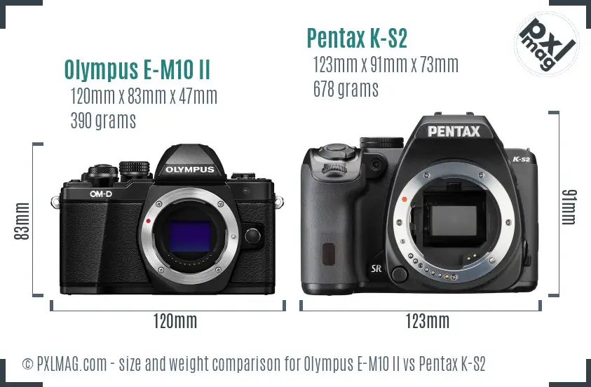 Olympus E-M10 II vs Pentax K-S2 size comparison