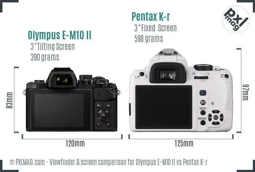 Olympus E-M10 II vs Pentax K-r Screen and Viewfinder comparison
