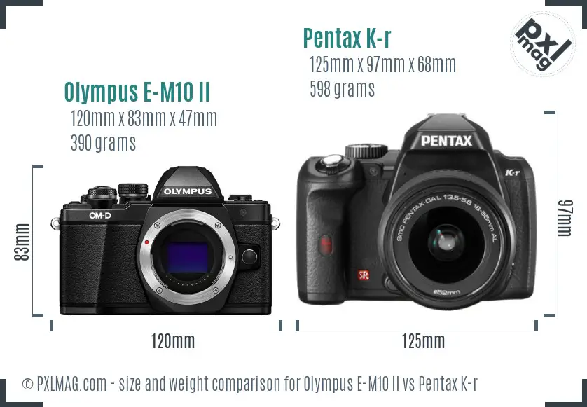 Olympus E-M10 II vs Pentax K-r size comparison