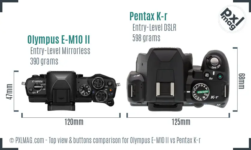 Olympus E-M10 II vs Pentax K-r top view buttons comparison