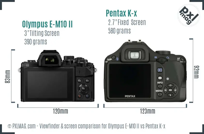 Olympus E-M10 II vs Pentax K-x Screen and Viewfinder comparison