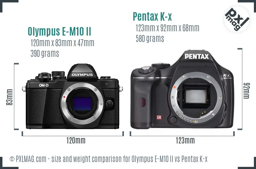 Olympus E-M10 II vs Pentax K-x size comparison
