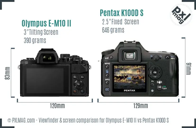 Olympus E-M10 II vs Pentax K100D S Screen and Viewfinder comparison