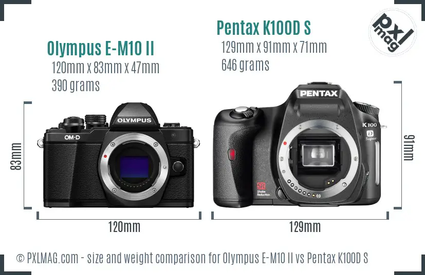 Olympus E-M10 II vs Pentax K100D S size comparison