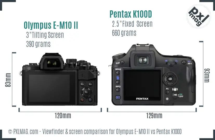 Olympus E-M10 II vs Pentax K100D Screen and Viewfinder comparison