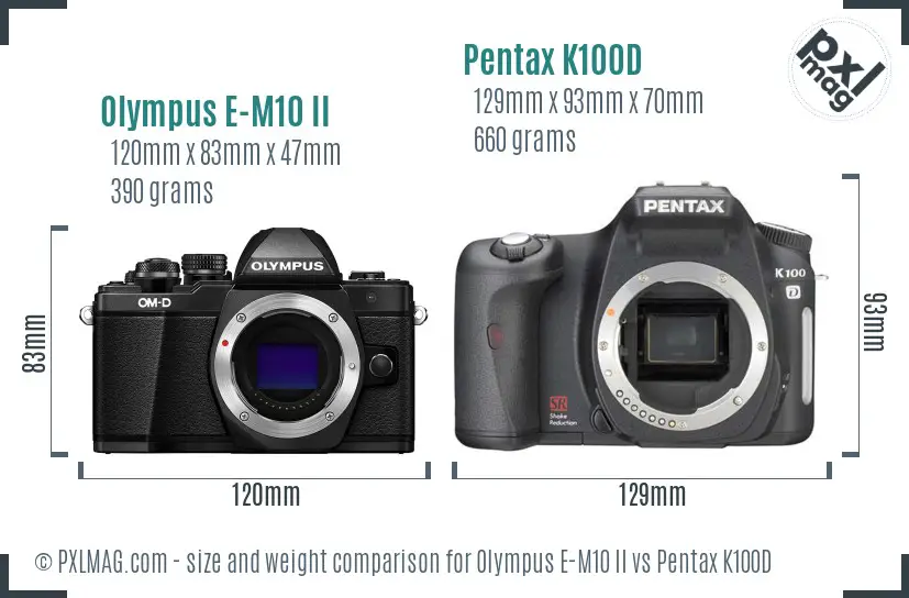 Olympus E-M10 II vs Pentax K100D size comparison
