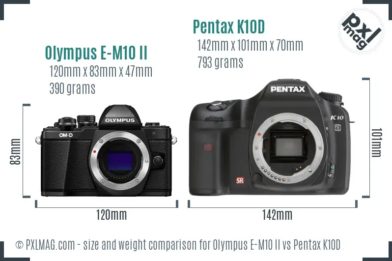Olympus E-M10 II vs Pentax K10D size comparison