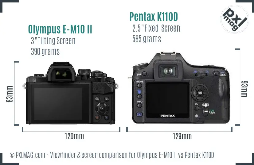 Olympus E-M10 II vs Pentax K110D Screen and Viewfinder comparison