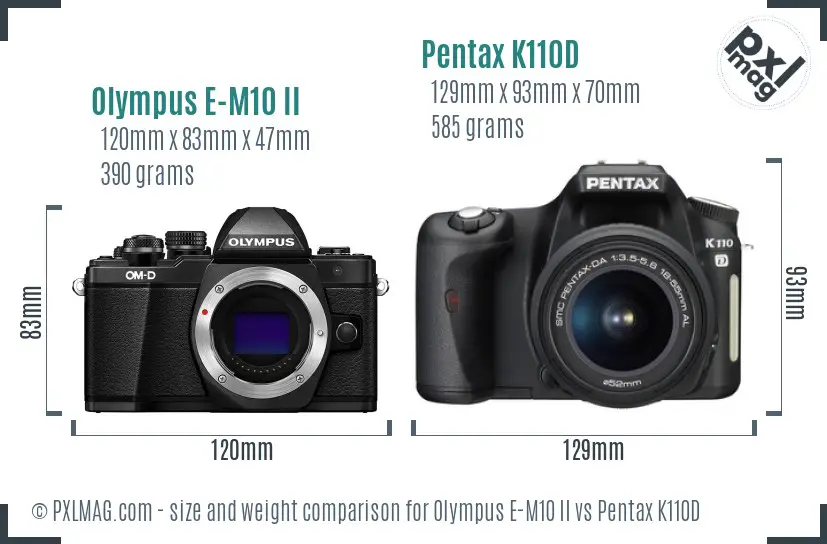 Olympus E-M10 II vs Pentax K110D size comparison