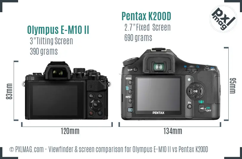 Olympus E-M10 II vs Pentax K200D Screen and Viewfinder comparison