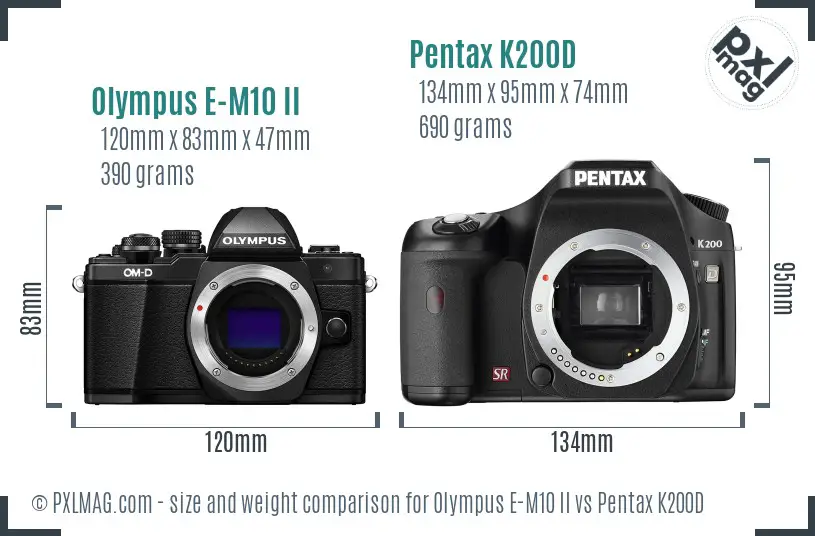 Olympus E-M10 II vs Pentax K200D size comparison