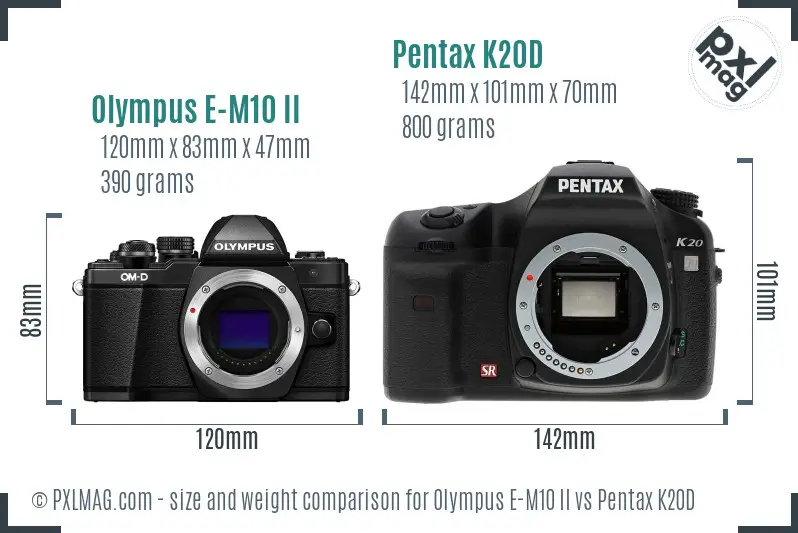 Olympus E-M10 II vs Pentax K20D size comparison