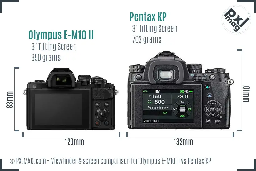 Olympus E-M10 II vs Pentax KP Screen and Viewfinder comparison