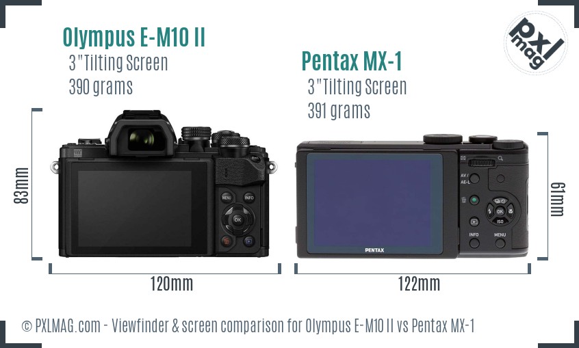 Olympus E-M10 II vs Pentax MX-1 Screen and Viewfinder comparison