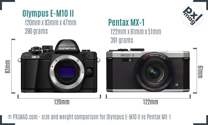 Olympus E-M10 II vs Pentax MX-1 size comparison