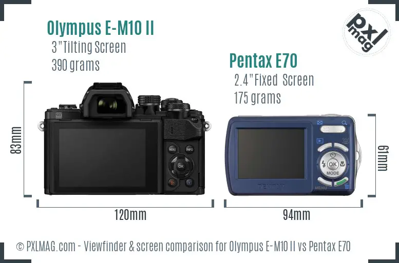 Olympus E-M10 II vs Pentax E70 Screen and Viewfinder comparison