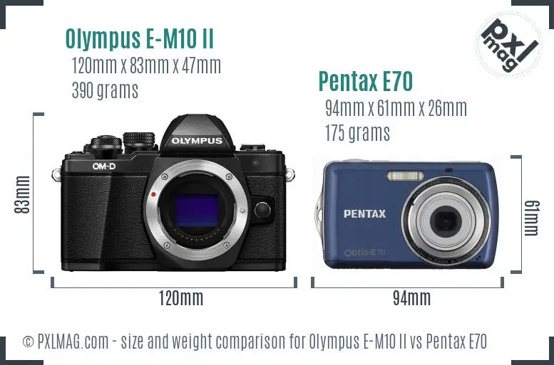 Olympus E-M10 II vs Pentax E70 size comparison
