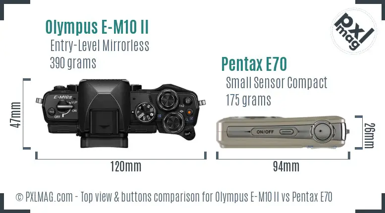 Olympus E-M10 II vs Pentax E70 top view buttons comparison