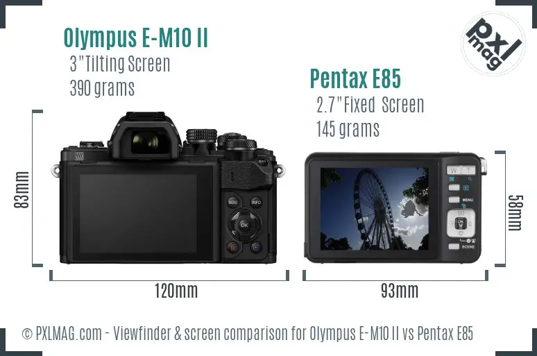 Olympus E-M10 II vs Pentax E85 Screen and Viewfinder comparison
