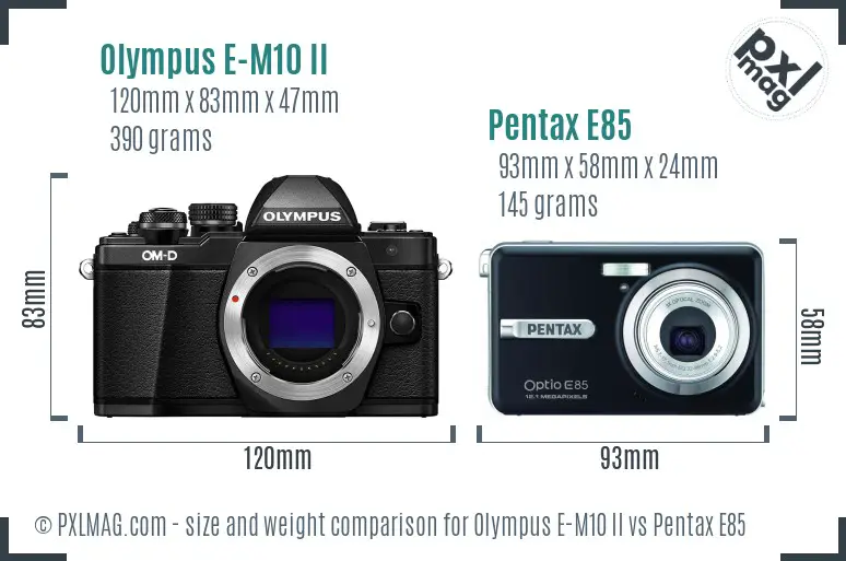 Olympus E-M10 II vs Pentax E85 size comparison