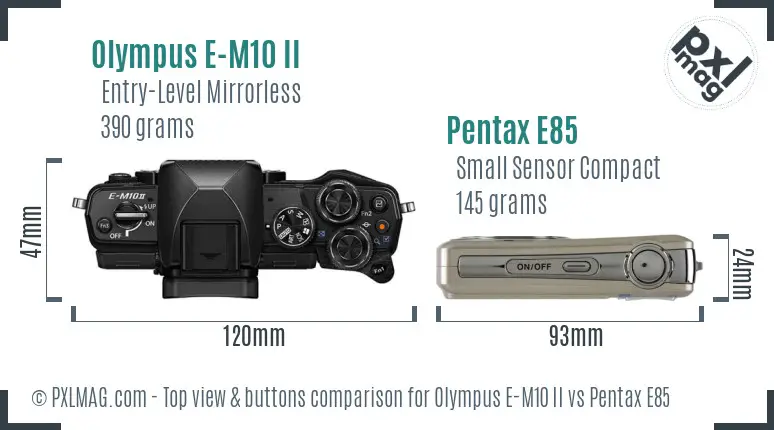 Olympus E-M10 II vs Pentax E85 top view buttons comparison