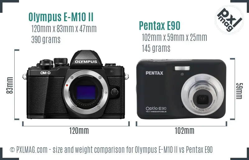 Olympus E-M10 II vs Pentax E90 size comparison