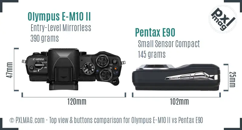 Olympus E-M10 II vs Pentax E90 top view buttons comparison
