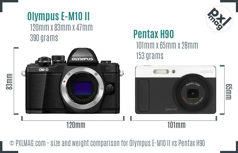 Olympus E-M10 II vs Pentax H90 size comparison