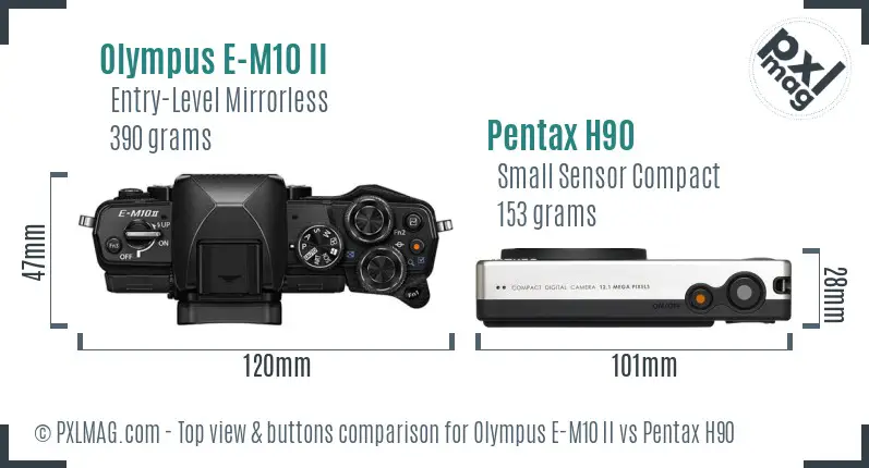 Olympus E-M10 II vs Pentax H90 top view buttons comparison