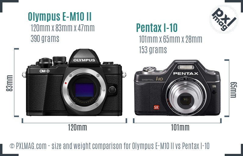 Olympus E-M10 II vs Pentax I-10 size comparison