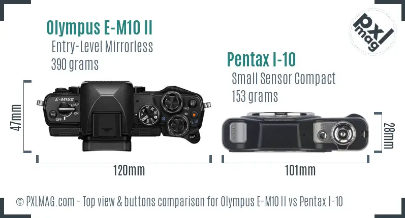 Olympus E-M10 II vs Pentax I-10 top view buttons comparison