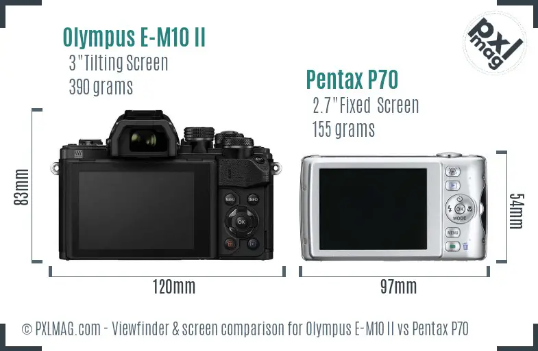 Olympus E-M10 II vs Pentax P70 Screen and Viewfinder comparison