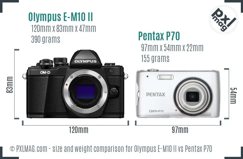 Olympus E-M10 II vs Pentax P70 size comparison