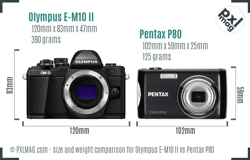 Olympus E-M10 II vs Pentax P80 size comparison