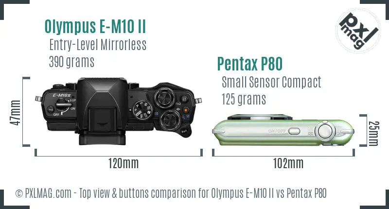 Olympus E-M10 II vs Pentax P80 top view buttons comparison