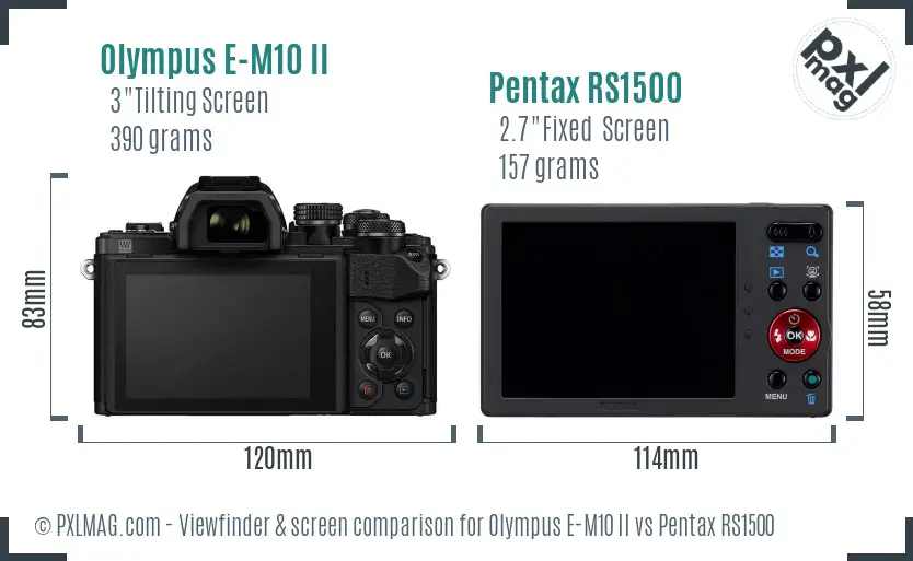 Olympus E-M10 II vs Pentax RS1500 Screen and Viewfinder comparison