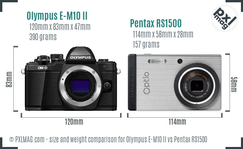 Olympus E-M10 II vs Pentax RS1500 size comparison