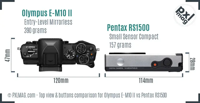 Olympus E-M10 II vs Pentax RS1500 top view buttons comparison