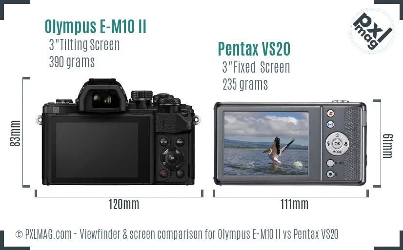Olympus E-M10 II vs Pentax VS20 Screen and Viewfinder comparison