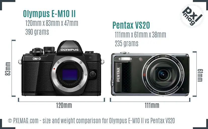 Olympus E-M10 II vs Pentax VS20 size comparison