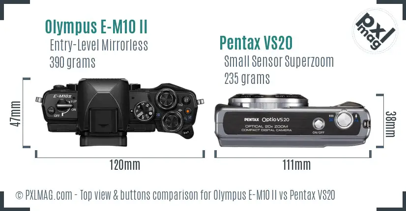 Olympus E-M10 II vs Pentax VS20 top view buttons comparison