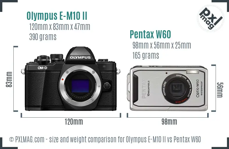 Olympus E-M10 II vs Pentax W60 size comparison