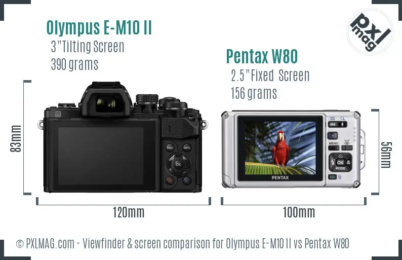 Olympus E-M10 II vs Pentax W80 Screen and Viewfinder comparison