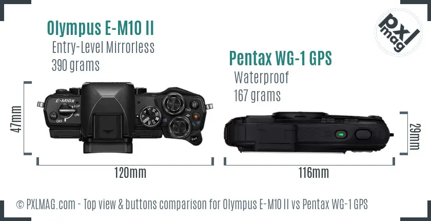 Olympus E-M10 II vs Pentax WG-1 GPS top view buttons comparison