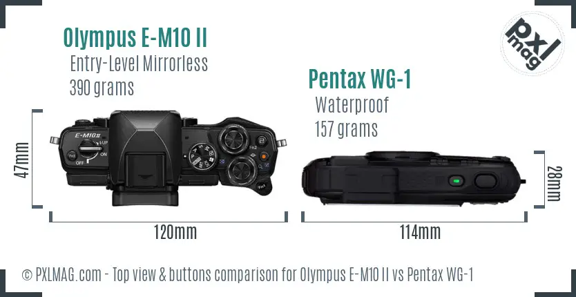Olympus E-M10 II vs Pentax WG-1 top view buttons comparison