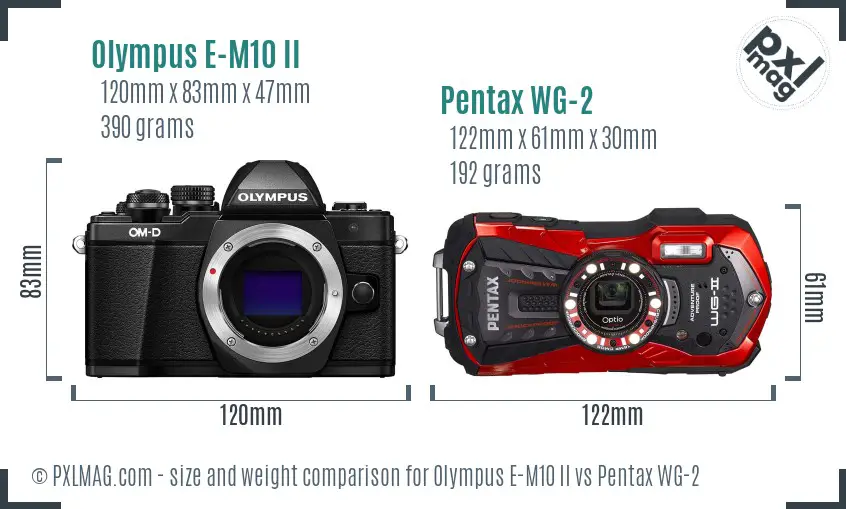 Olympus E-M10 II vs Pentax WG-2 size comparison