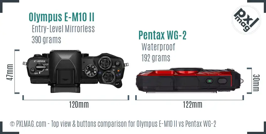 Olympus E-M10 II vs Pentax WG-2 top view buttons comparison