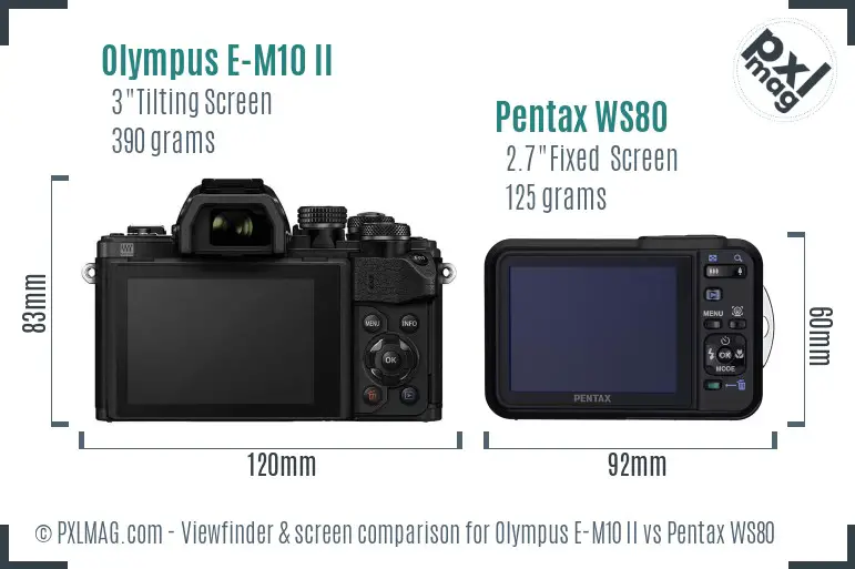 Olympus E-M10 II vs Pentax WS80 Screen and Viewfinder comparison