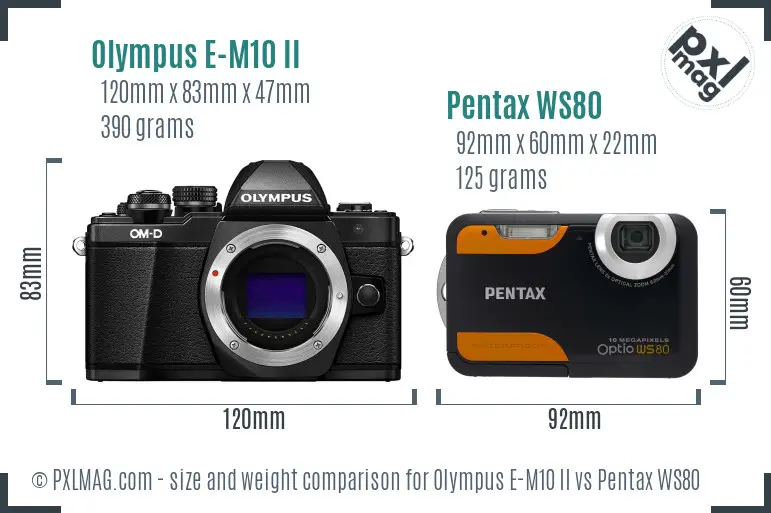 Olympus E-M10 II vs Pentax WS80 size comparison
